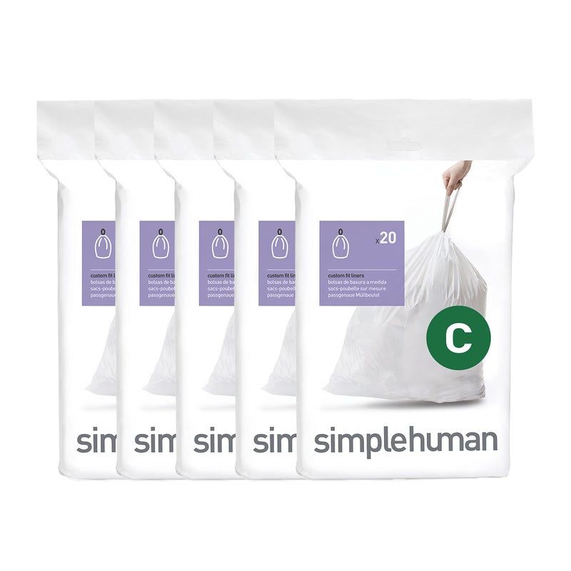 simplehuman Code C 100 Count, Dispenser Packs Custom Fit Liners, Drawstring Trash Bags, 10-12 Liter / 2.6-3.2 Gallon, White - Image 1